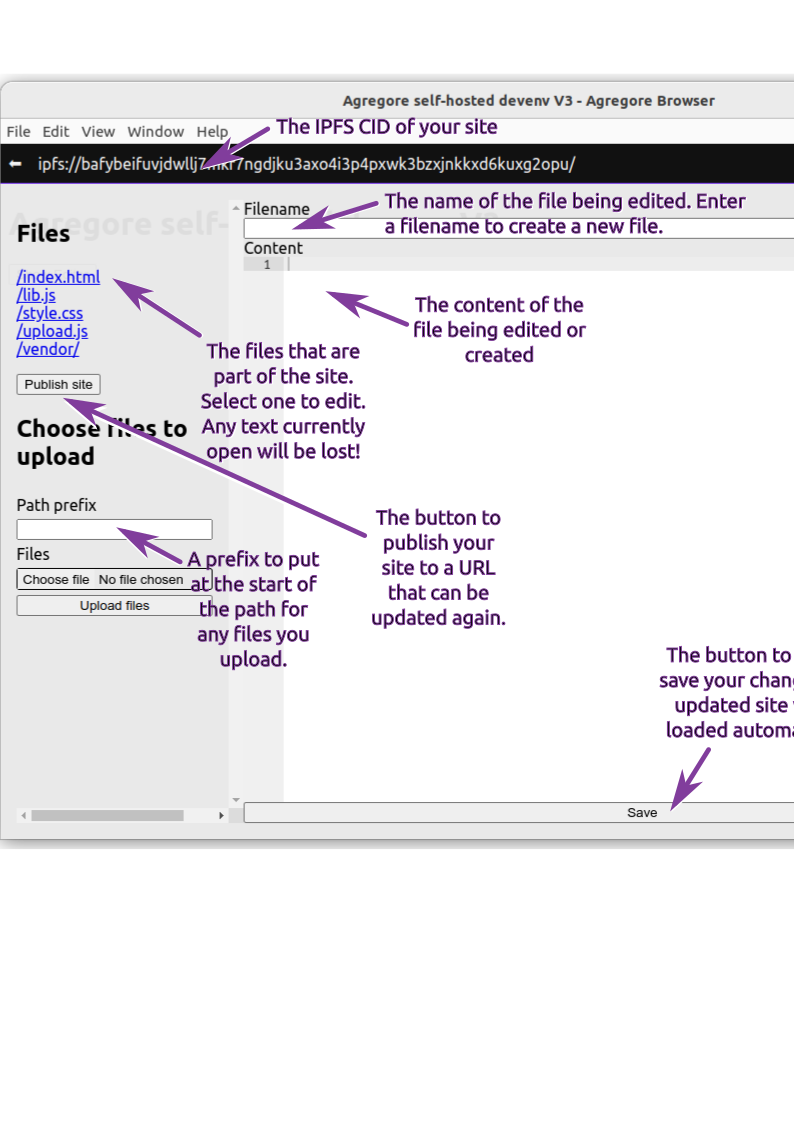 Annotated screenshot of the code editor