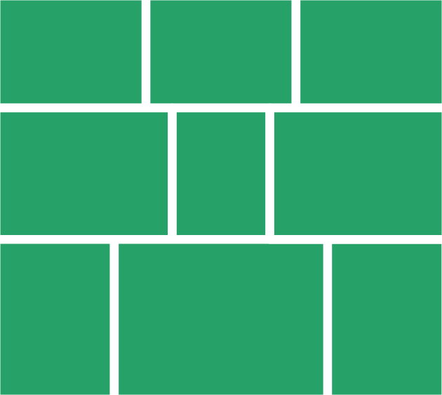 Image of nine differently sized rectangles laid out in 3 rows